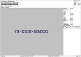 Roman Numerals 0323 Embroidery File 6 sizes