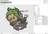 RORONOA ZORO Embroidery File 6 size