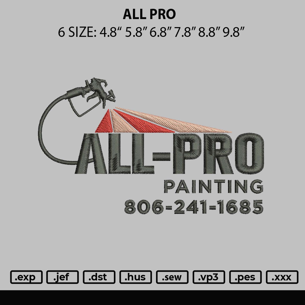 All Pro Embroidery File 6 sizes embrostudio