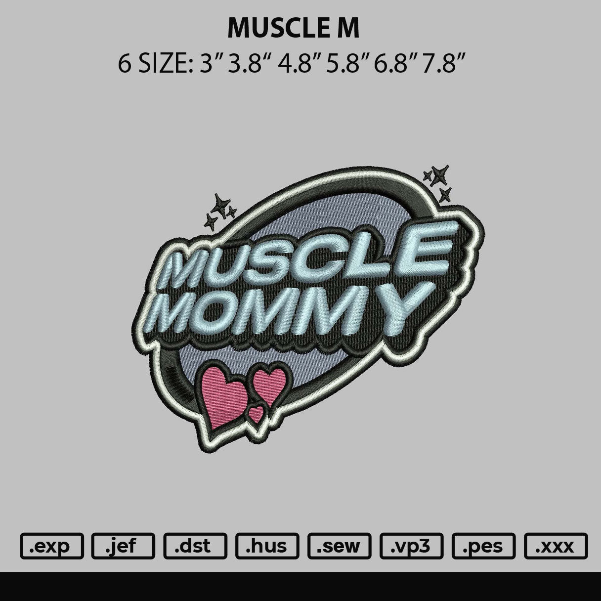 Muscle M Embroidery File 6 sizes embrostudio