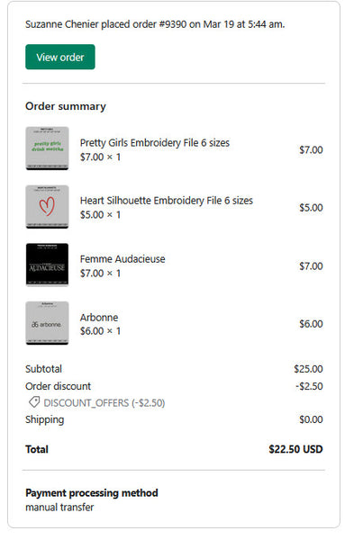 Suzanne Chenier  order #9390