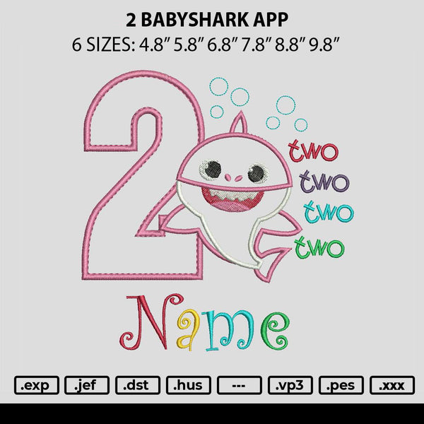 2 Babyshark App Embroidery File 6 sizes