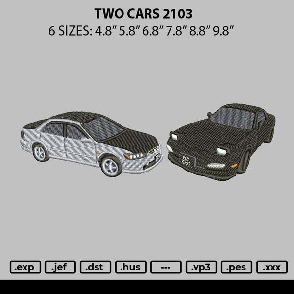 Two Cars 2103 Embroidery File 6 sizes