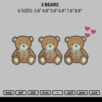 3 Bears Embroidery File 6 sizes