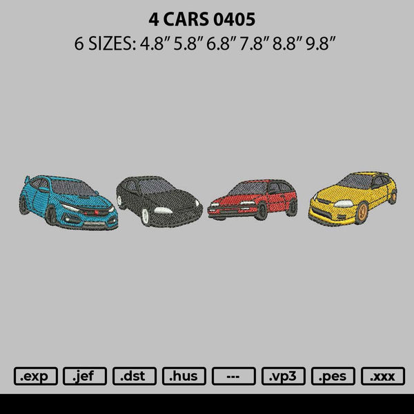 4 Cars 0405 Embroidery File 6 sizes