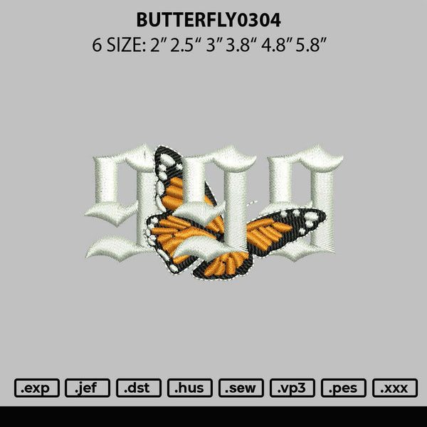 Butterfly0304 Embroidery File 6 sizes