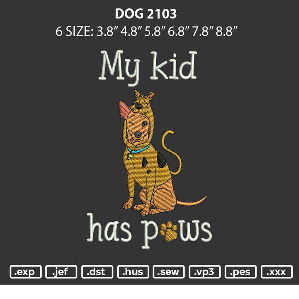 Dog2103 Embroidery File 6 sizes