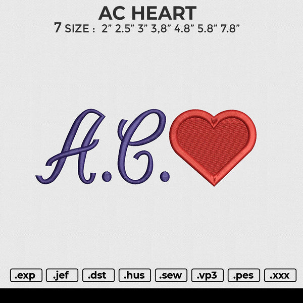 AC HEART Embroidery File 6 size