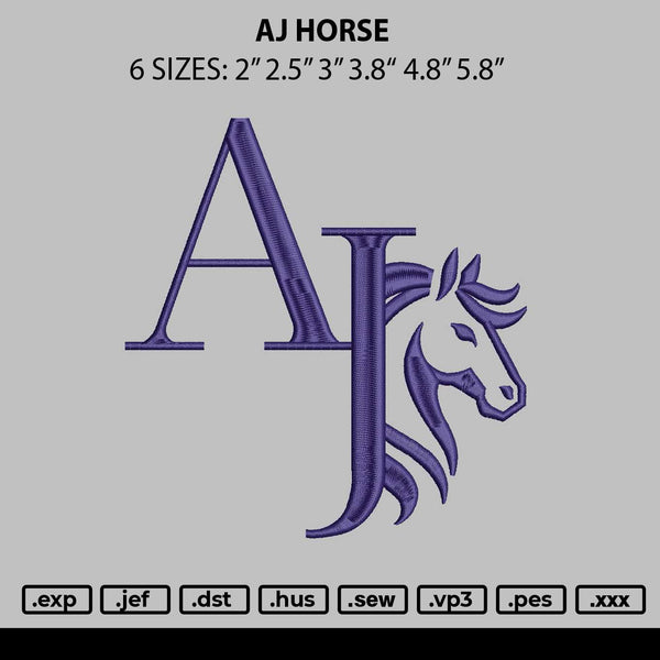 Aj Horse Embroidery File 6 sizes