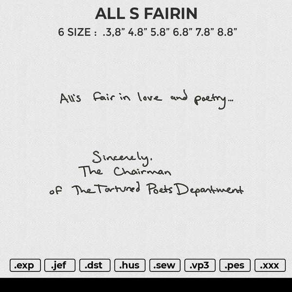 ALL S FAIRIN Embroidery File 6 size