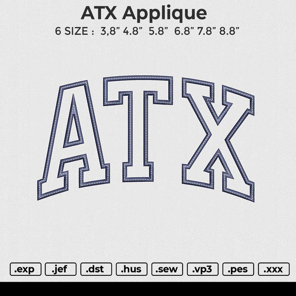 ATX applique Embroidery File 6 size