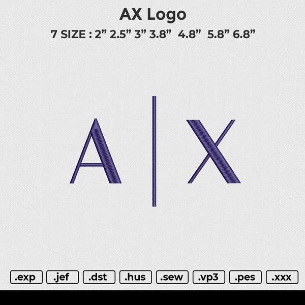 AX logo Embroidery File 6 size