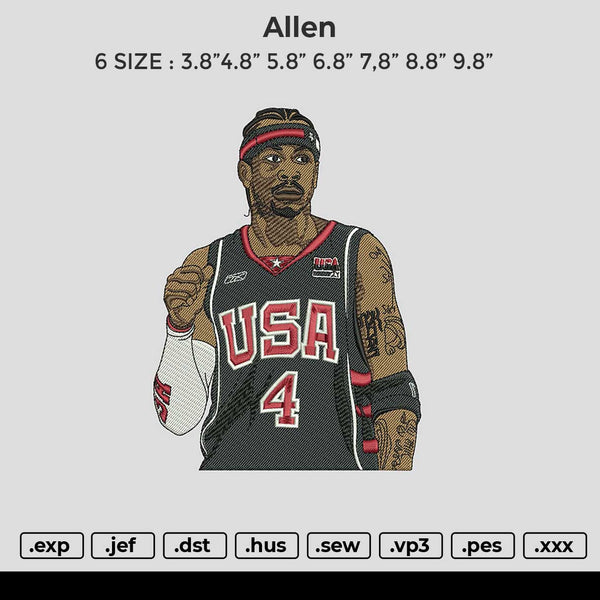Allen Embroidery File 6 size