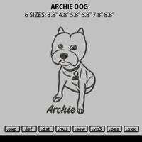 Archie Dog Embroidery File 6 sizes