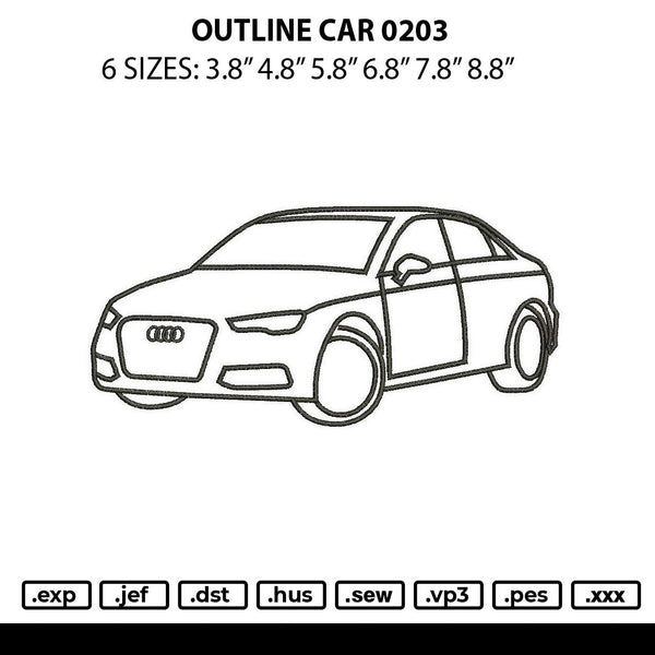 Outline Car 0203 Embroidery File 6 sizes