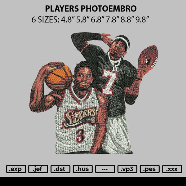 Players Photoembro Embroidery File 6 sizes