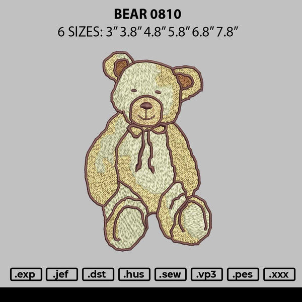 Bear 0810 Embroidery File 6 sizes