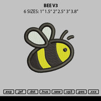 Bee V3 Embroidery File 6 sizes