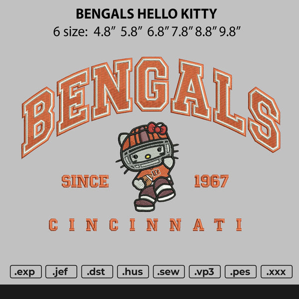 BENGALS HELLO KITTY Embroidery File 6 sizes
