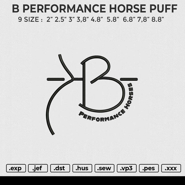 B PERFORMANCE HORSE PUFF Embroidery File 4 size