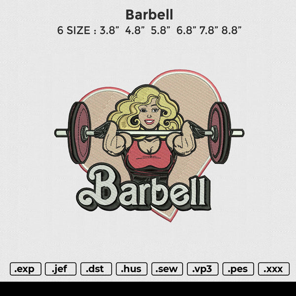 Barbell Embroidery File 6 size