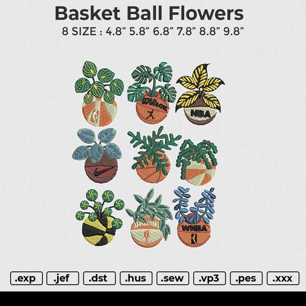 Basket ball flowers Embroidery File 6 size