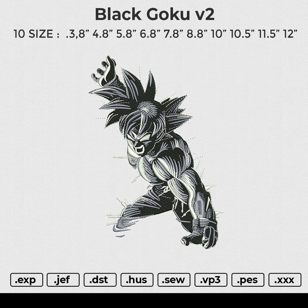 Black Goku v2 Embroidery File 6 size