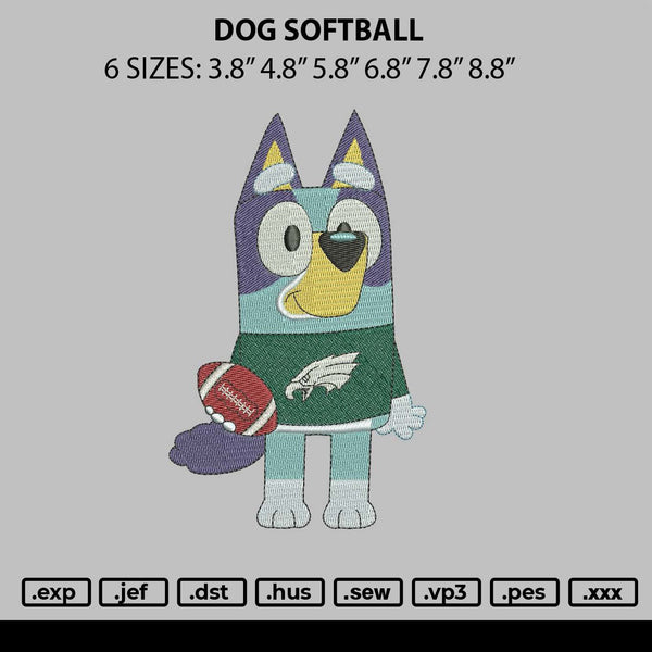 Dog Softball Embroidery File 6 sizes