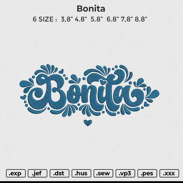 Bonita Embroidery File 6 size