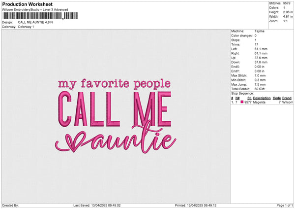 CALL ME AUNTIE Embroidery File 6 size
