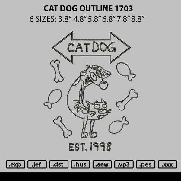 Cat Dog Outline 1703 Embroidery File 6 sizes