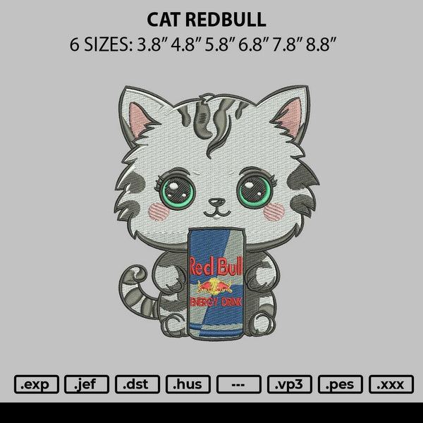 Cat Redbull Embroidery File 6 sizes