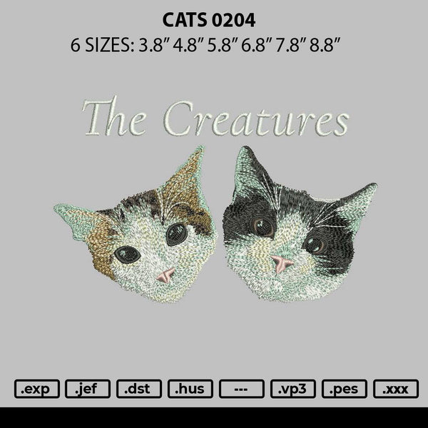 Cats 0204 Embroidery File 6 sizes