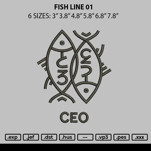 Fish Line 01 Embroidery File 6 sizes