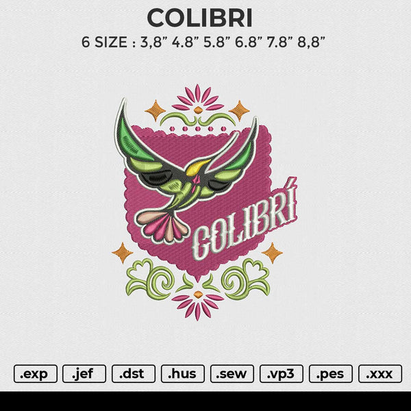 COLIBRI Embroidery File&nbsp;6 size
