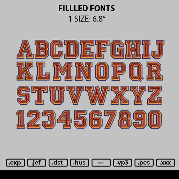 Filled Fonts Embroidery Files 1 sizes