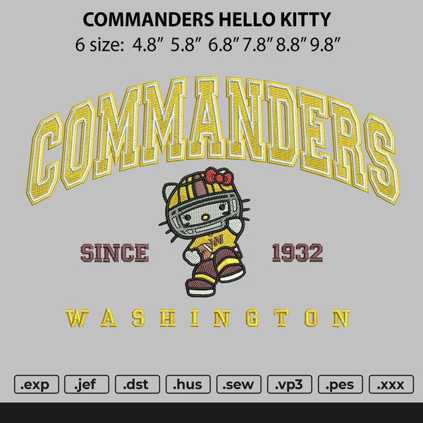 COMMANDERS HELLO KITTY Embroidery File 6 sizes