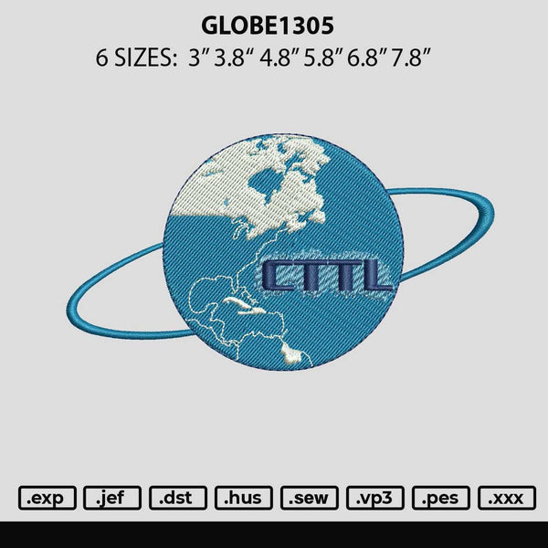 Globe1305 Embroidery File 6 sizes