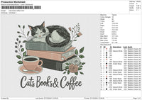 Cats Book coffee Embroidery File 6 size