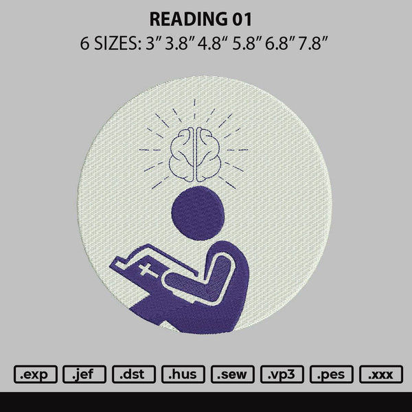 Reading 01 Embroidery File 6 sizes