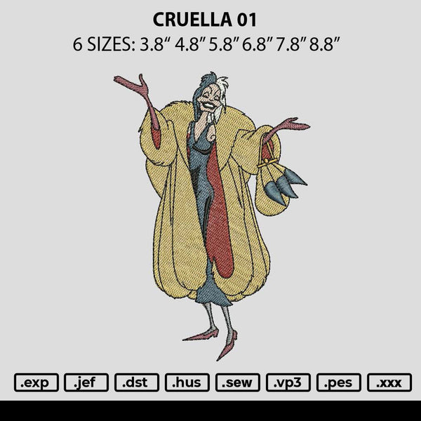 Cruella 01 Embroidery File 6 sizes