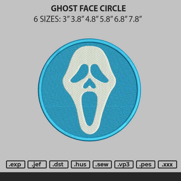 Ghost Face Circle Embroidery File 6 sizes