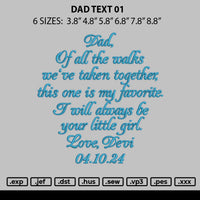 Dad Text 01 Embroidery File 6 sizes