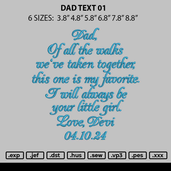 Dad Text 01 Embroidery File 6 sizes