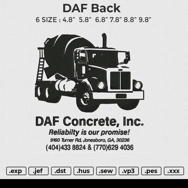 DAF Back Embroidery File 6 size