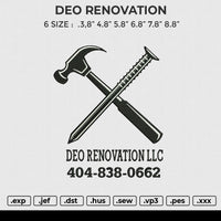 DEO RENOVATION Embroidery File 6 size