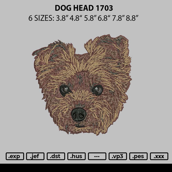 Dog Head 1703 Embroidery File 6 sizes