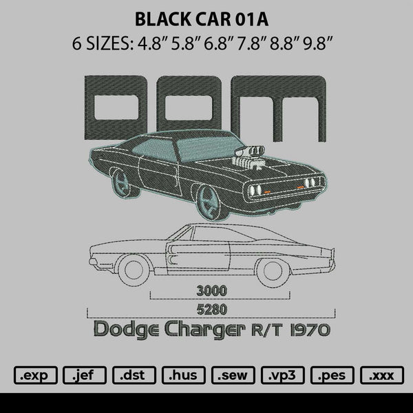 Black Car 01a Embroidery File 6 sizes