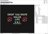 DROP THE KNIFE Embroidery File 6 size