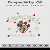 Disneyland Mickey LOVE Embroidery File 6 size